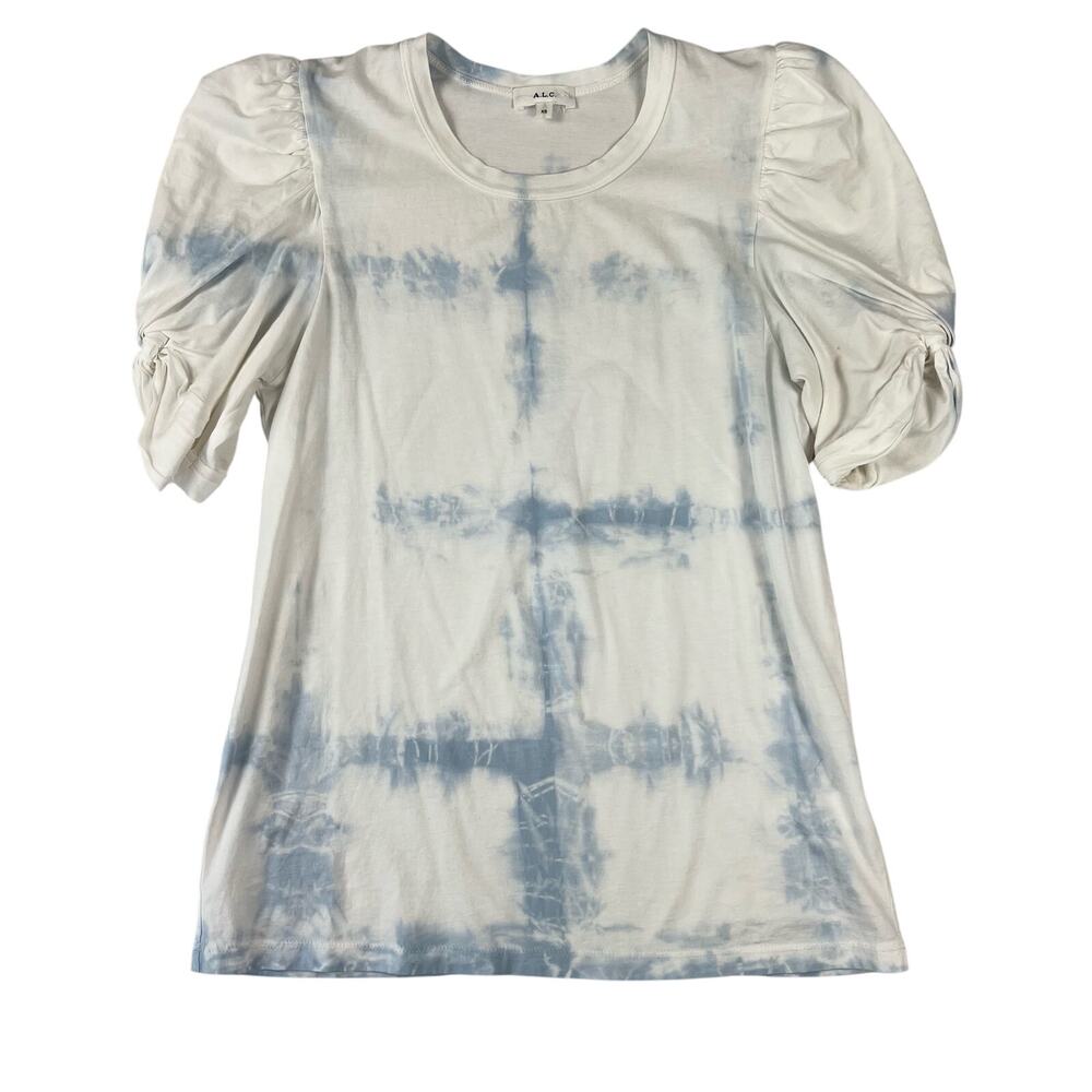 A.L.C. Womens Kati Puff Sleeve Tee XS Ice Blue Tie-Dye 100% Cotton USA